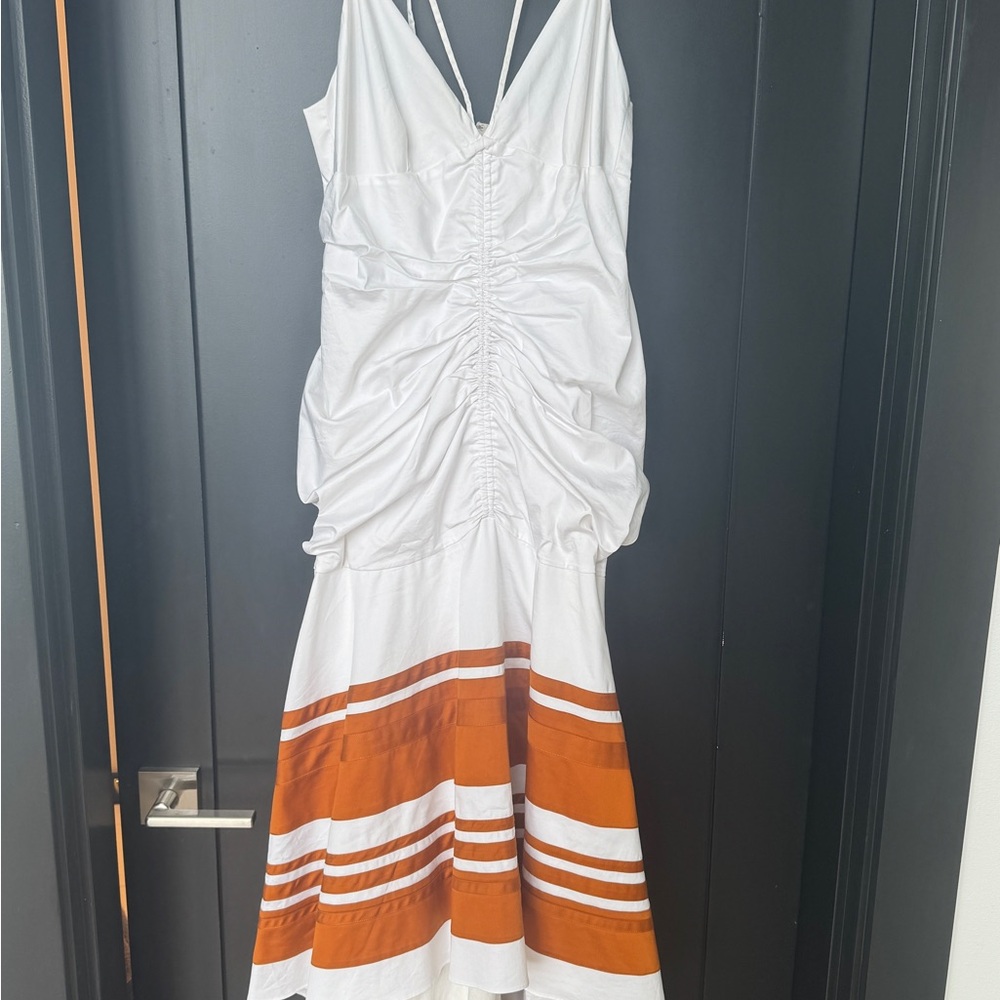 Veronica Beard White and Orange Pleated Sundress
